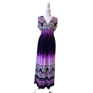INC International Concepts Maxi Dress Purple, Black & White Geometric Print Sz L